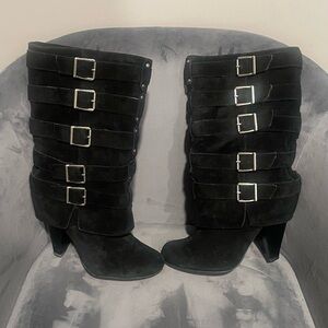 MIA Black Multi-Buckle Heeled Boots